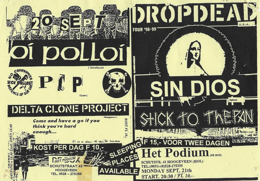 20-09-xxxx - Hoogeveen - Het Podium - Oi Polloi - PCP - Delta Clone Project - Dropdead - Sin Dios - Stick to the Pan - Flyer 01