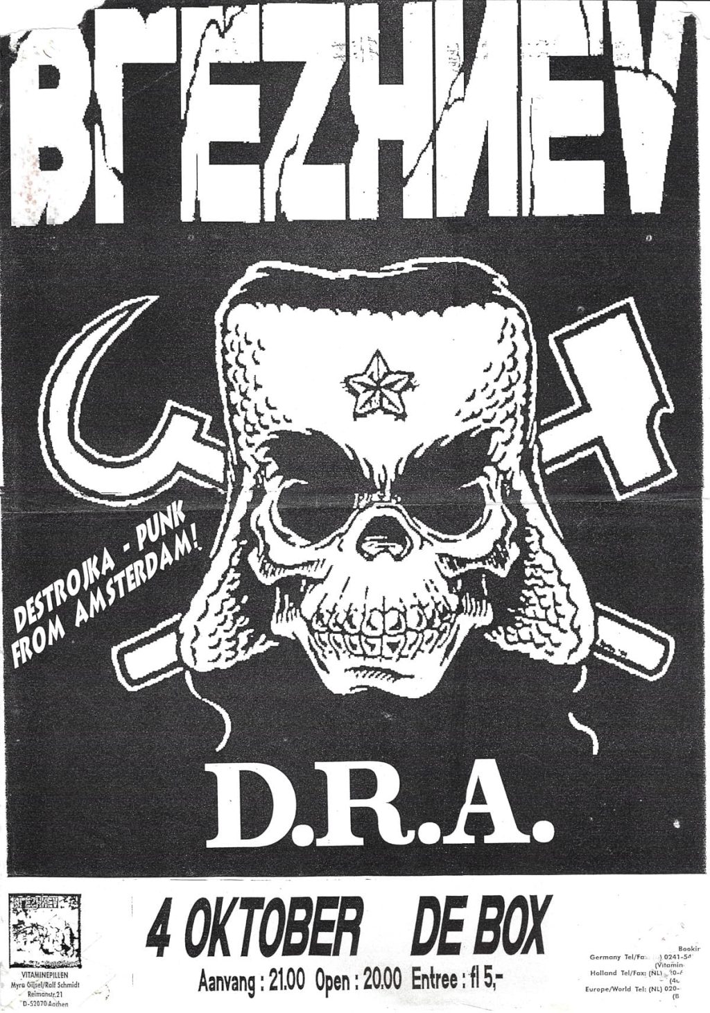 Concertflyer van Brezhnev en D.R.A. in De Box, Hoogeveen, 4 oktober 1995