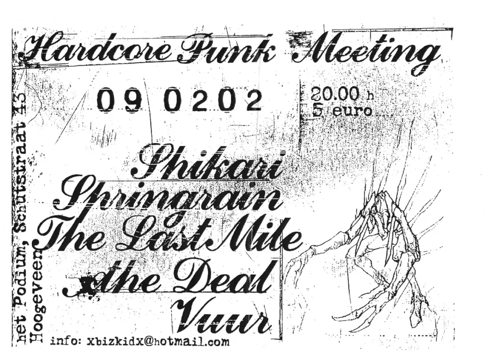 Concertflyer van Shikari, Springrain, The Last Mile, the Dead en Vuur in Het Podium op 9 februari 2002