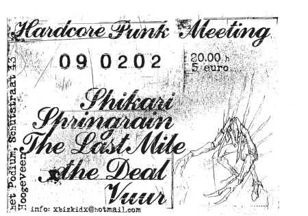 Concertflyer van Shikari, Springrain, The Last Mile, the Dead en Vuur in Het Podium op 9 februari 2002