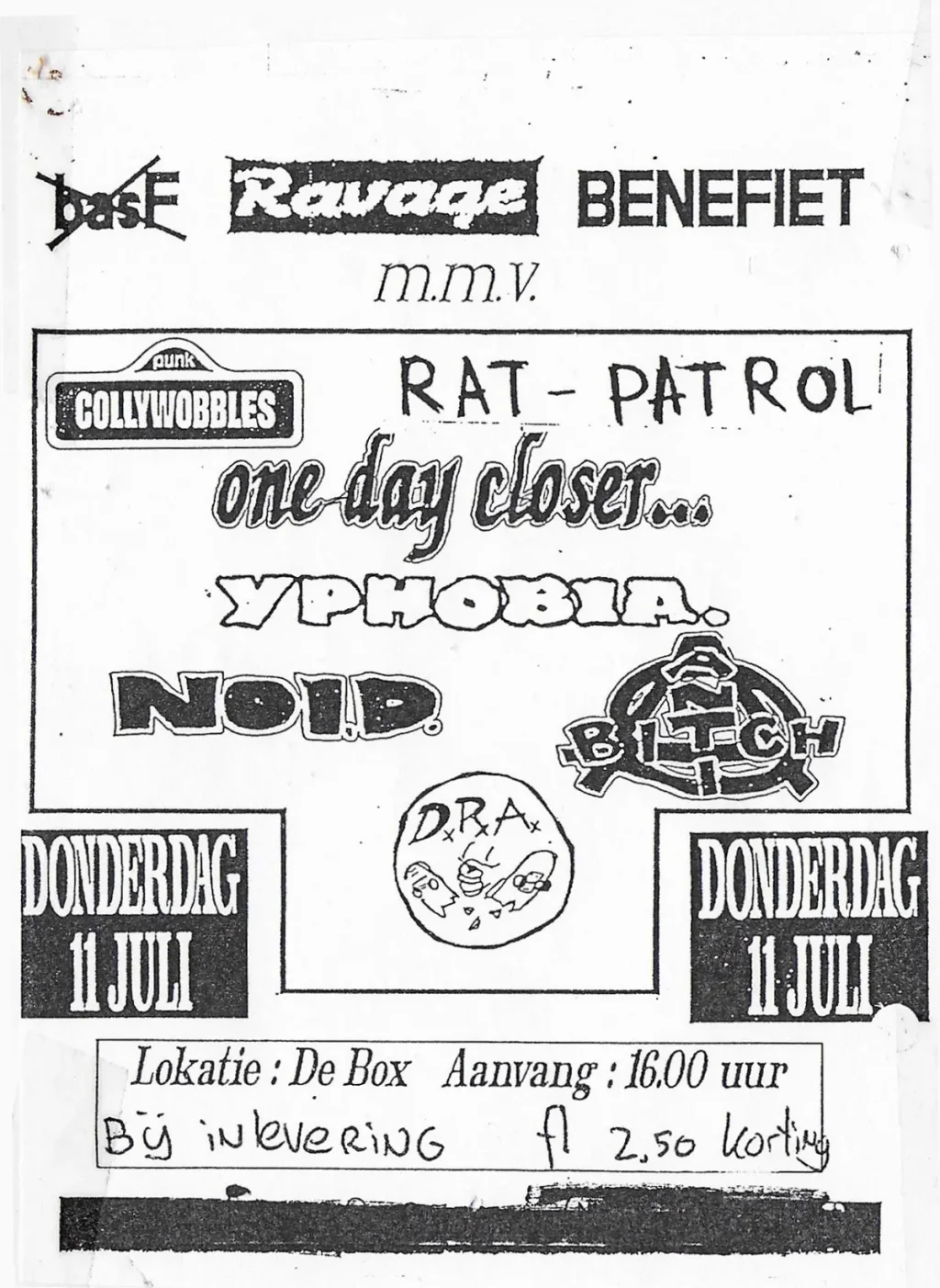 Concertposter van het Ravage benefiet op 11 juli 1996 in De Box in Hoogeveen.