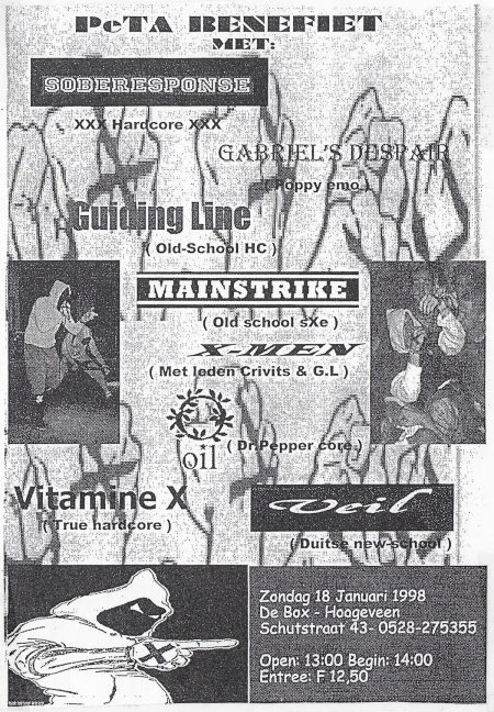 18-01-1998-hoogeveen-de-box-peta-benefiet-sober-response-gabriels-despair-guiding-line-mainstrike-x-men-oil-vitamine-x-veil-flyer-001-in-my-time