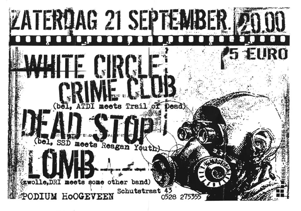 Concertflyer van White Circle Crime Club, Dead Stop en Lomb in Het Podium op 21 september 2002