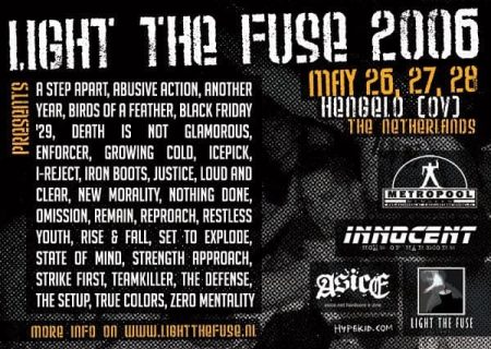 Concert flyer for Light The Fuse 2006 at Inncent in Hengelo on 26, 27 and 28 May 2006