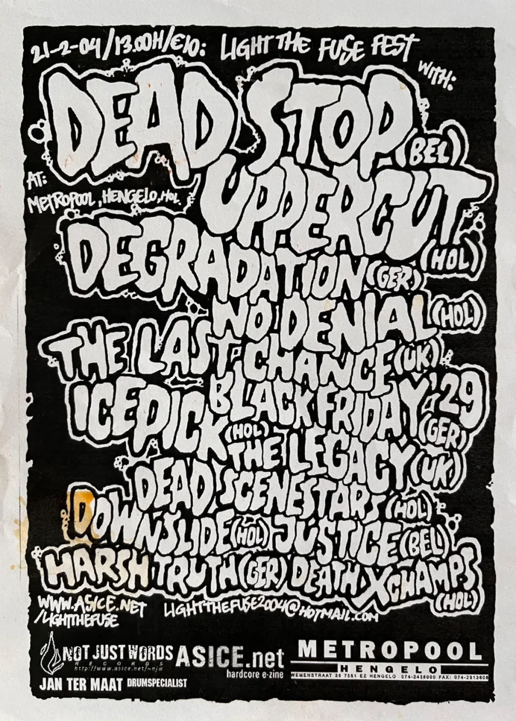 Concert flyer for Light The Fuse 2004 at Metropool in Hengelo on 21 April 2004