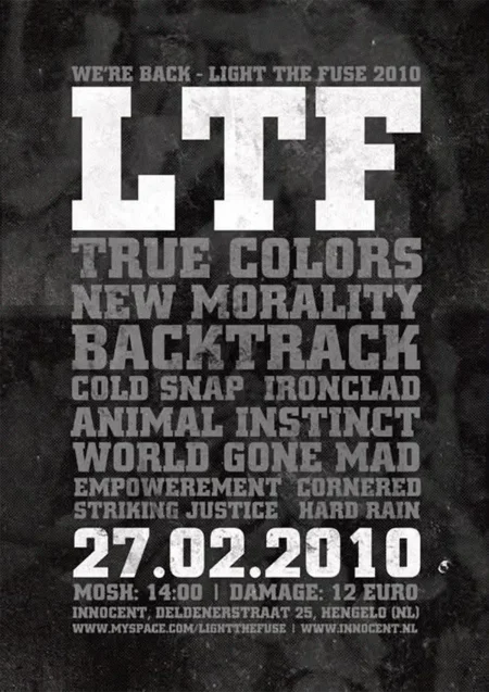 Festivalflyer voor Light The Fuse 2010 in Innocent, Hengelo, op 27 februari 2010