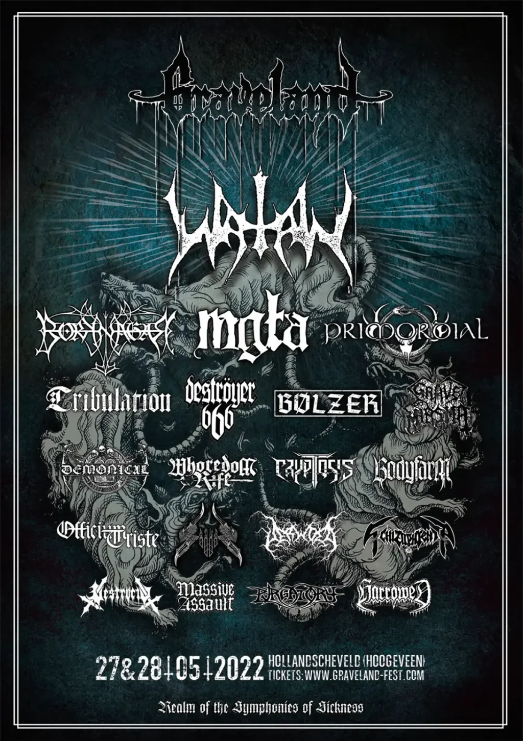 Festival poster for Graveland 2022 in Hoogeveen on 27 and 28 May 2022